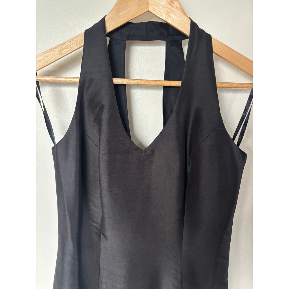 Moda International Womens 2 100% Silk Halter Mini Dress Black Cocktail Party Y2K - Picture 2 of 14
